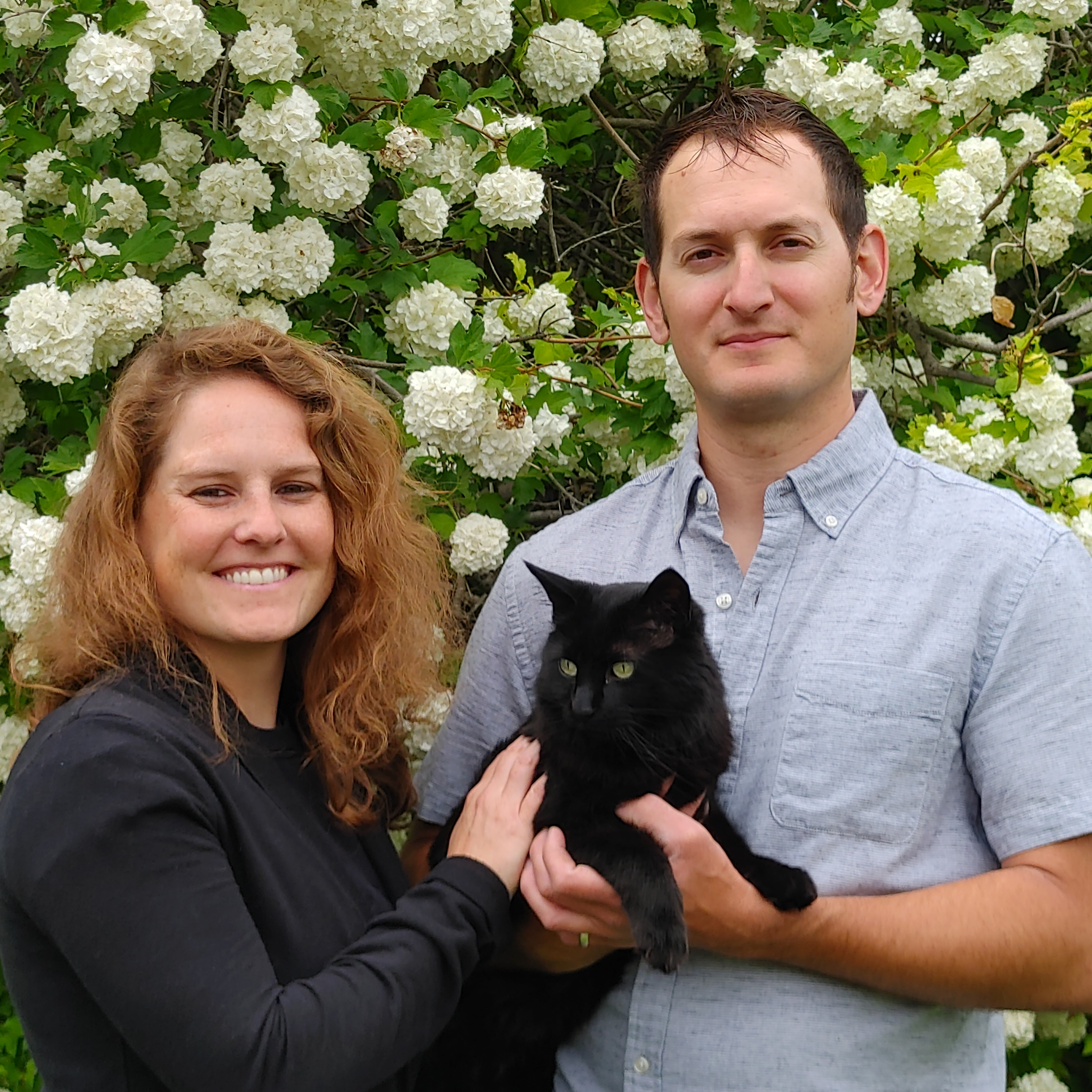 Brady, wife Sara, and cat Suerte.